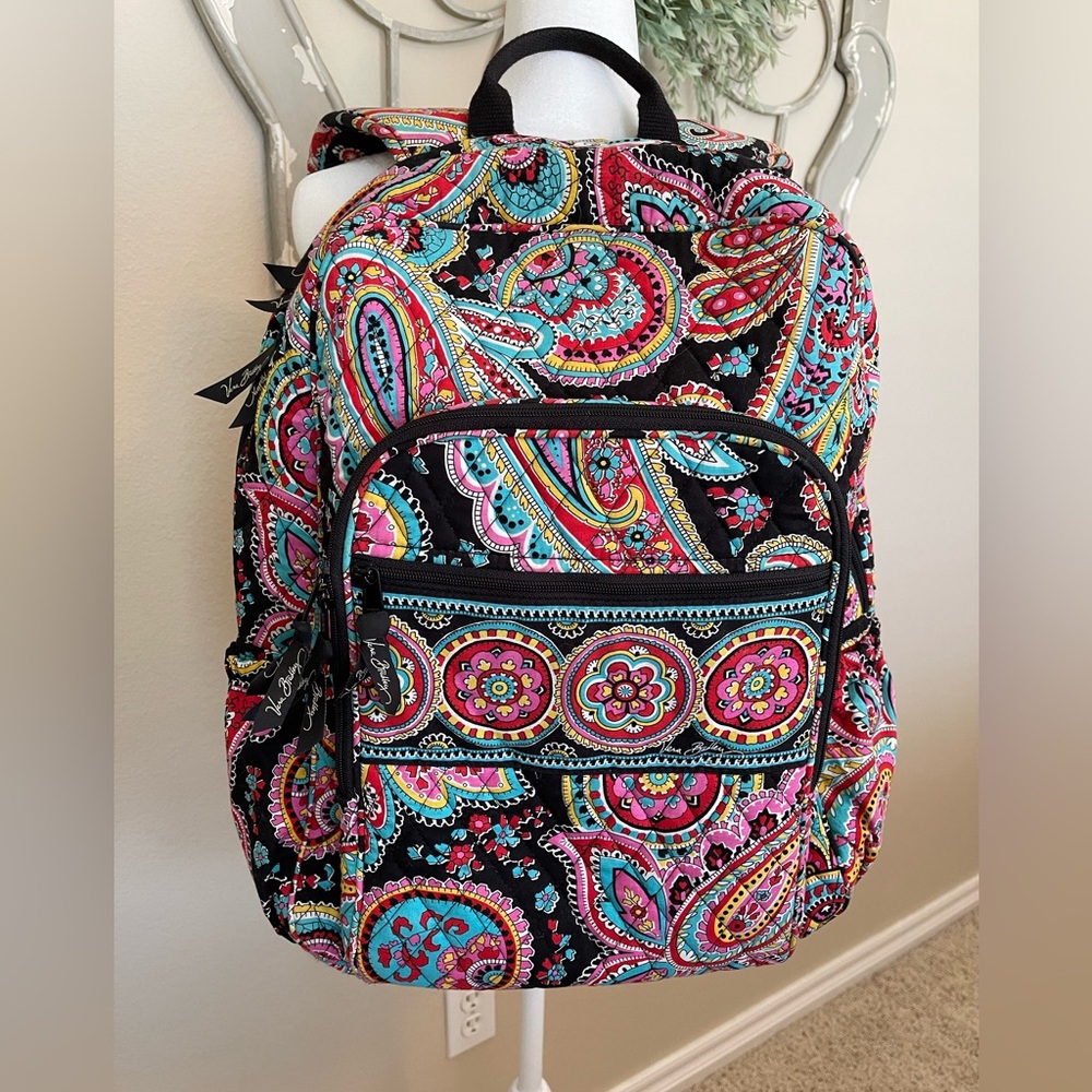 LIKE NEW! XL Vera Bradley Backpack in Black Paisley Print